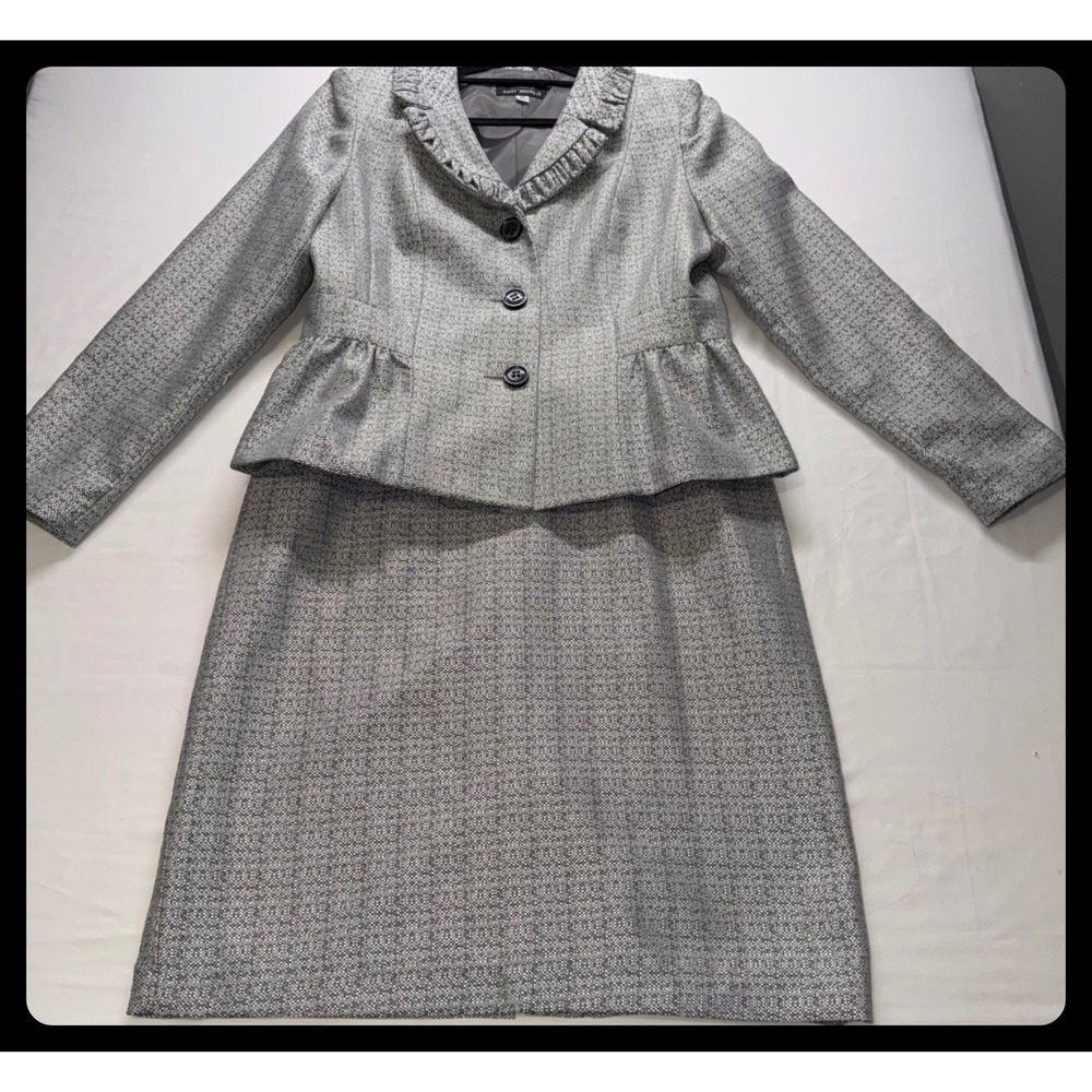Giorgio Sant'Angelo Skirt Suit Womens 14 Silver Ruffle Peplum Blazer Career